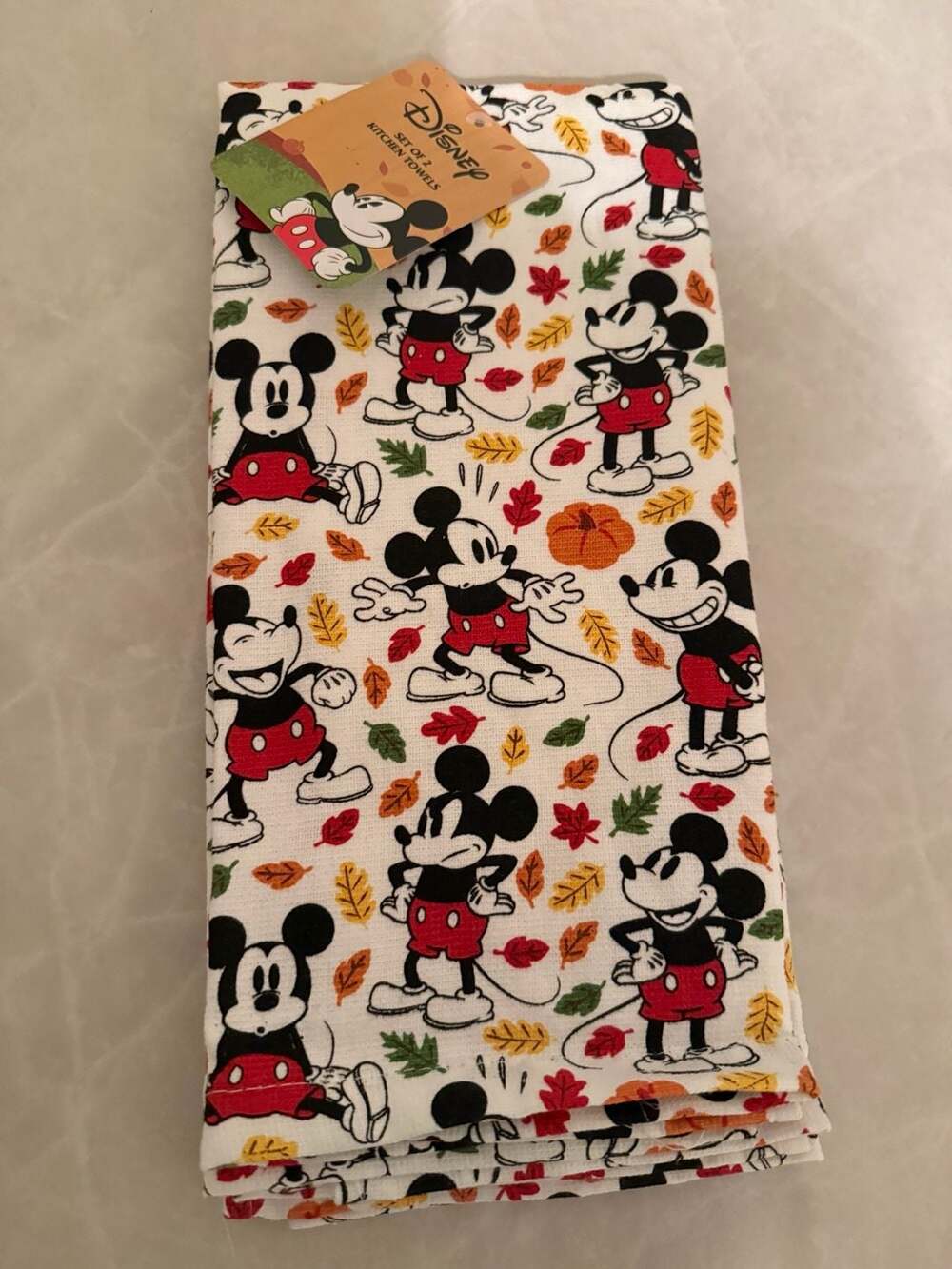 Disney Mickey Mouse Autumn Leaves Allover Print Kitchen Towel Set of 2